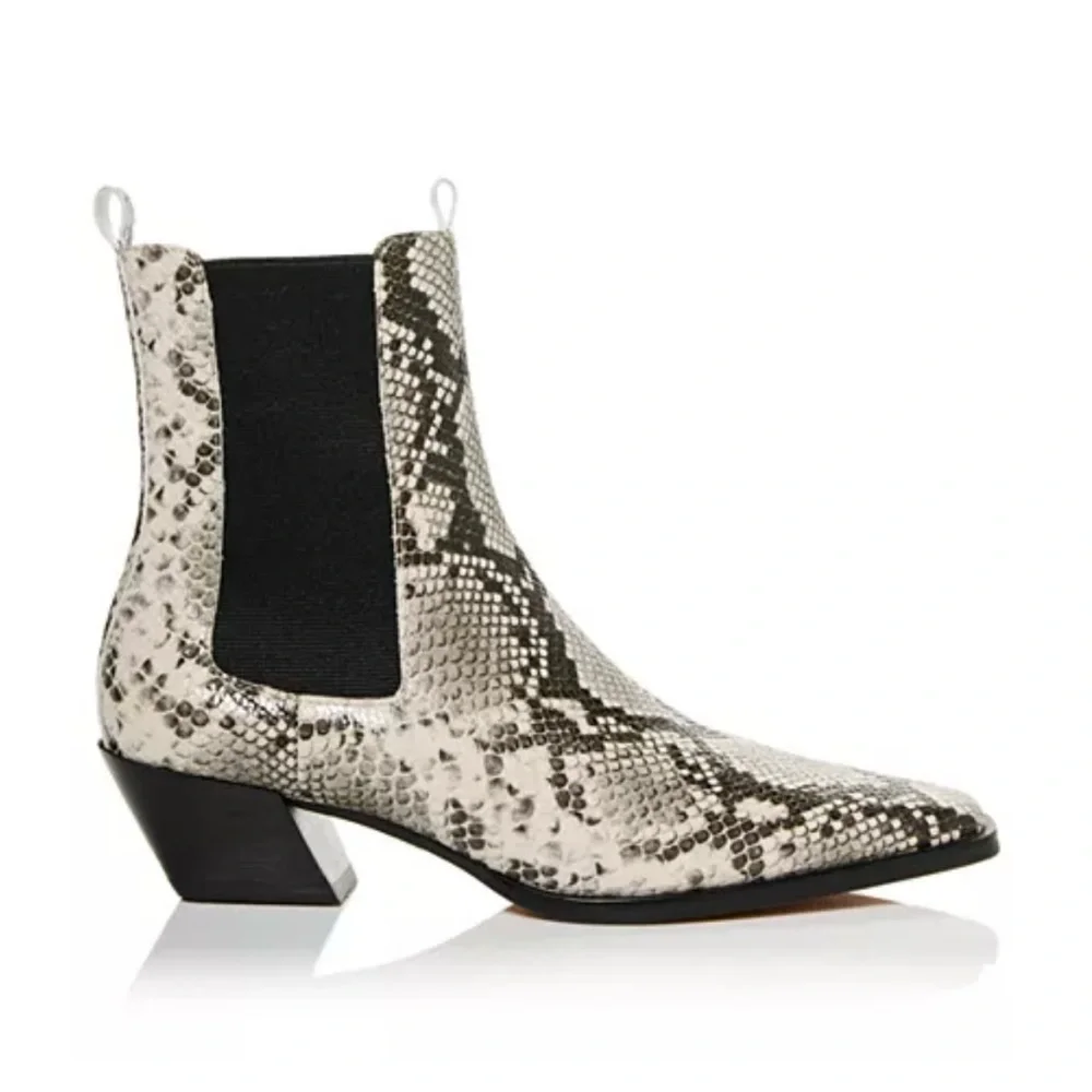 NWT AQUA Esra snakeskin pattern leather Chelsea boots. With box.